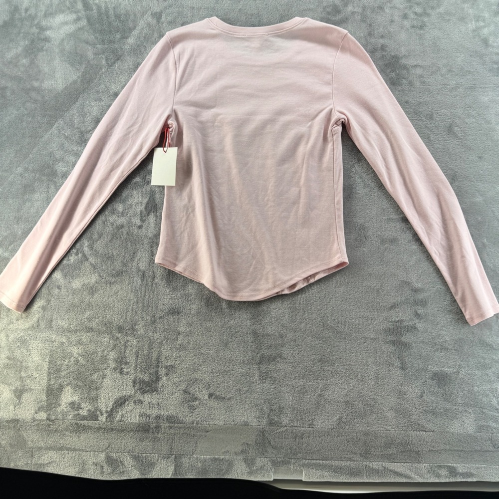 NWT Open Edit Pink Corset Seam Long Sleeve Top Curved Hem XS - Picture 4 of 8